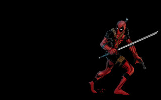 Deadpool character sword dark room - a black background behind free wallpaper