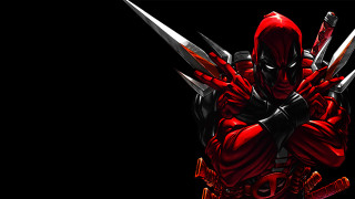Deadpool red swords black background - digital art free wallpaper for desktop