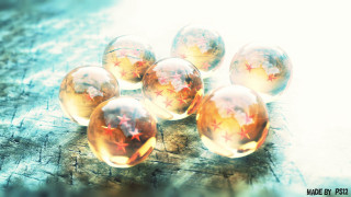 Glass balls wooden table group - a wooden surface free wallpaper
