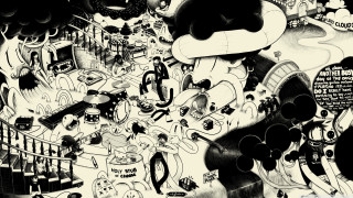 People room giant clock drawing - lineart free wallpaper for desktop