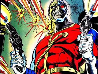 Man holding gun red cape - cyborg free wallpaper