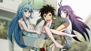 Anime characters bench city street - a bench together free wallpaper