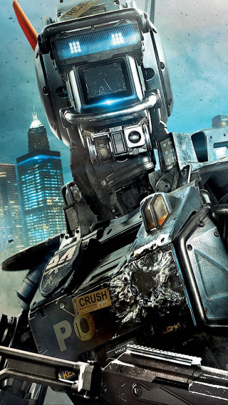 Robot gun city skyscrapers background - cubofuturism free wallpaper for mobile