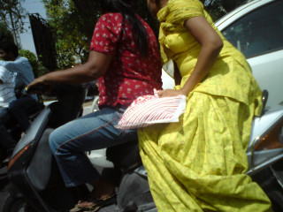 Woman yellow dress man motorcycle - fashion free wallpaper