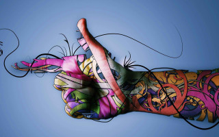 Hand painted tattoo blue background - a persons hand free wallpaper