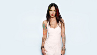 Woman tattoos dress pose blue - a white backdrop free wallpaper