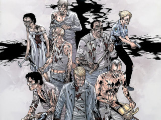 Zombies man knife beer group - a group of zombies free wallpaper