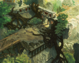 Tree building forest bridge people - environment free wallpaper