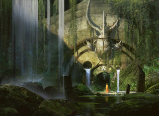 Dragon forest waterfalls background painting - a waterfall free wallpaper