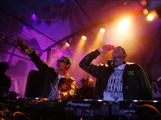 Men stage dj equipment lights - top of a stage free wallpaper