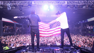 Men holding flag stage crowd - stage free wallpaper