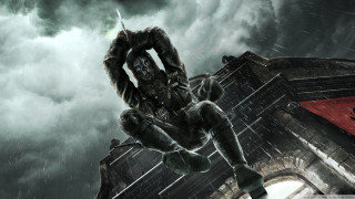 Man sitting building rain sword - giant free wallpaper