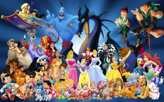 Disney characters group blue background 2 - disney free wallpaper