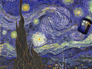 Tardish flying city night sky - postimpressionism free wallpaper