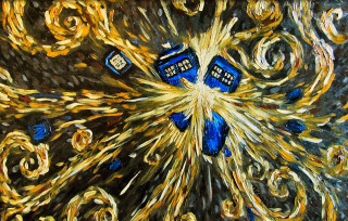 Painting blue police boxes gold - box free wallpaper