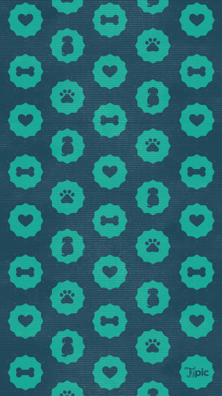 Blue green background hearts paws - vector art free wallpaper for mobile