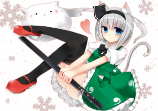 Girl cat green dress anime - cat free wallpaper