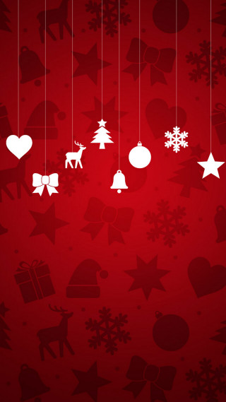 Red background white christmas decorations - free christmas wallpaper for mobile