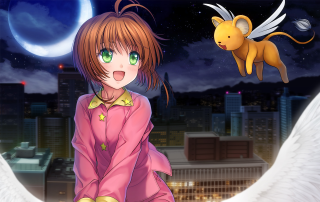 Redhair girl greeneyes yellowcat cityskyline - official free wallpaper
