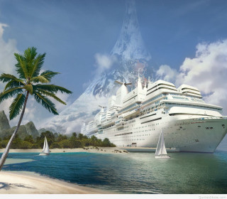 Cruise ship ocean mountain sailboat - free ship wallpaper for tablet