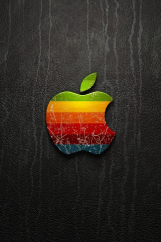 Apple logo black leather rainbow 3 - a green leaf free wallpaper for mobile