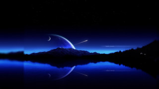 Night mountain lake crescent star - a night scene free wallpaper