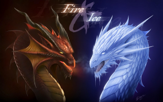 Blue red dragon heads fire - the background of the image free wallpaper
