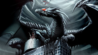 Red eye dragon building city - its head free wallpaper