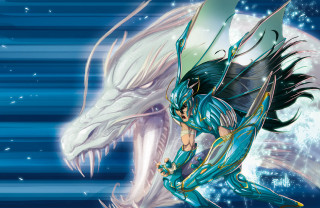 Man riding dragon white dragon - star and a moon free wallpaper