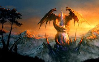Dragon wings mountain top sunset - dragon art free wallpaper