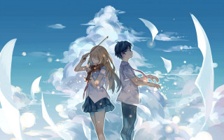 Anime characters blue sky clouds 4 - a staff free wallpaper