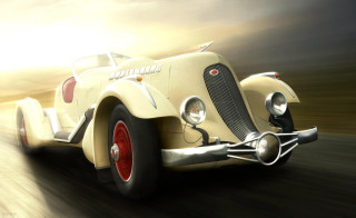 Vintage car driving road sky 2 - a vintage car free wallpaper