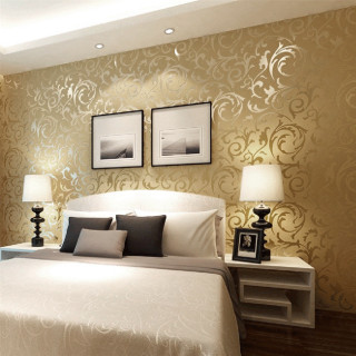 Bedroom bed two lamps picture - fine foliage lace free wallpaper