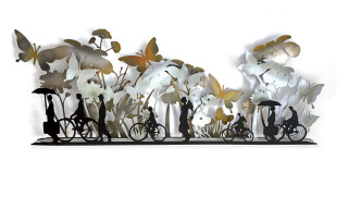 Metal sculpture bicycles butterflies white - illustration free wallpaper