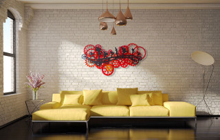 Yellow couch large painting lamp - a large painting free wallpaper