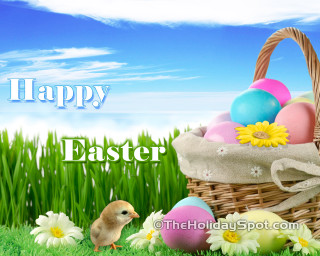 Basket eggs duck grass blue - free flowers wallpaper for desktop