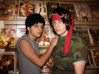 Man putting bandana another man - a bandana free wallpaper