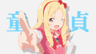 Blonde girl pointing cartoon chinese - a finger free wallpaper