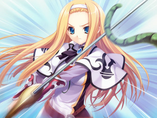 Woman blonde hair sword green - long blonde hair holding free wallpaper
