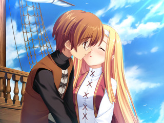 Anime couple kissing balcony ship - a balcony free wallpaper for desktop