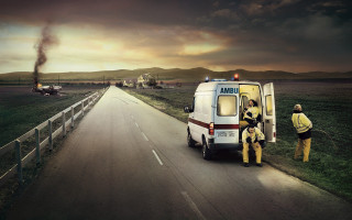 Man van road firetruck person - a van free wallpaper