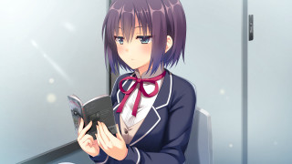 Woman sitting desk book cellphone - a desk free wallpaper for desktop