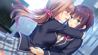 Anime girls hugging room window - a couple of anime girls free wallpaper