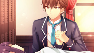 Man suit tie woman bed - red curtain free wallpaper