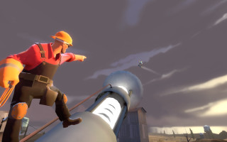 Man hardhat pipe pointing sunset - a pipe free wallpaper