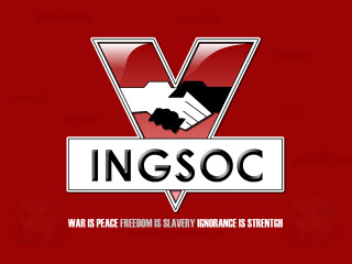 Red background logo ingsoc dystopian - dystopian free wallpaper