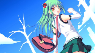 Girl green hair backpack cartoon - anime free wallpaper for desktop