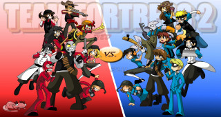 Cartoon group people guns hats - same free wallpaper for desktop