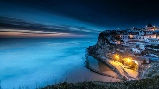 City cliff ocean night lights 2 - the ocean free wallpaper