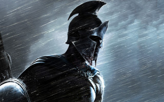 Man helmet armor rain sword 4 - his hand and a helmet free wallpaper